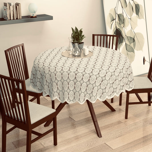 Bigger Fish 60 Inch Round Poly Cotton  Dining Table Cover   4-6 Seater ( Cream )