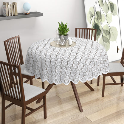 Bigger Fish 60 Inch Round Poly Cotton  Dining Table Cover   4-6 Seater ( White )