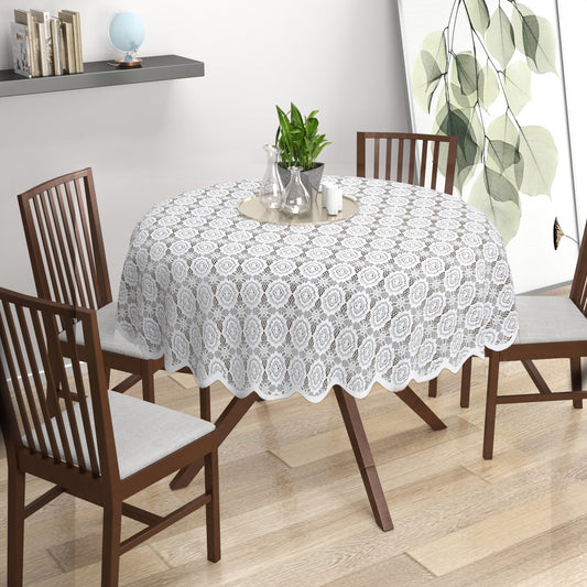 Bigger Fish 60 Inch Round Poly Cotton  Dining Table Cover   4-6 Seater ( White )
