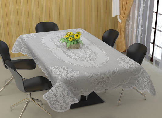 Bigger Fish Polycotton 6-8 Seater Dining Table Cover (60x90 Inch) - Floral Design, Cream
