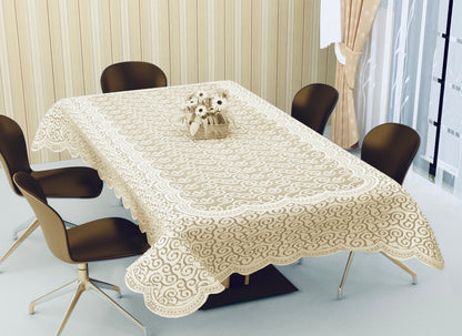 Bigger Fish Poly Cotton 6-8 Seater Dining Table Cover (60x90 Inch) - Floral Design, Cream