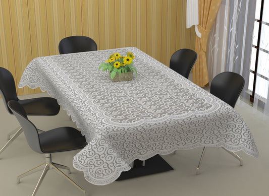 Bigger Fish Poly Cotton 6-8 Seater Dining Table Cover (60x90 Inch) - Floral Design, White