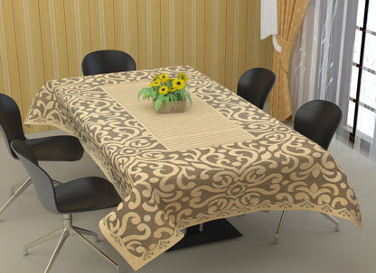 Bigger Fish Poly Cotton 6-8 Seater Dining Table Cover (60x90 Inch) - Floral Design, Gold