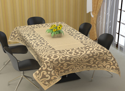 Bigger Fish Poly Cotton 6-8 Seater Dining Table Cover (60x90 Inch) - Floral Design, Gold