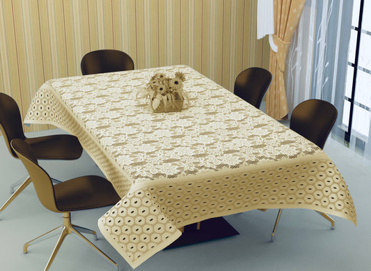 Bigger Fish Poly Cotton 6-8 Seater Dining Table Cover (60x90 Inch) - Floral Design, Cream