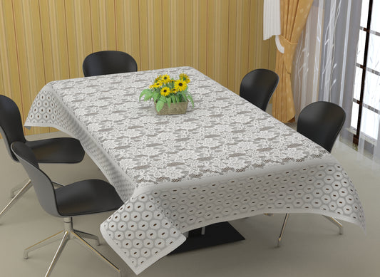Bigger Fish Poly Cotton 6-8 Seater Dining Table Cover (60x90 Inch) - Floral Design, White