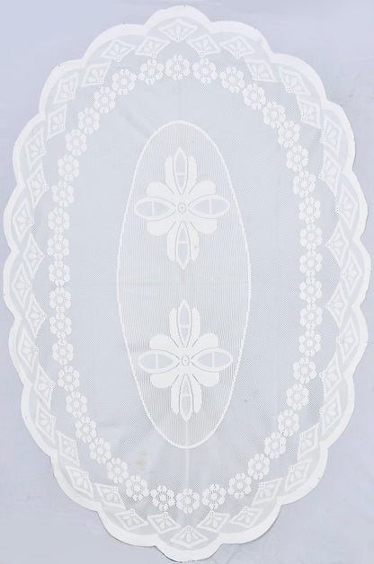 Bigger Fish Poly Cotton ,  Floral Design Oval Dining Table Cover for 6-8 Seater (60 X 90 Inches) (White)