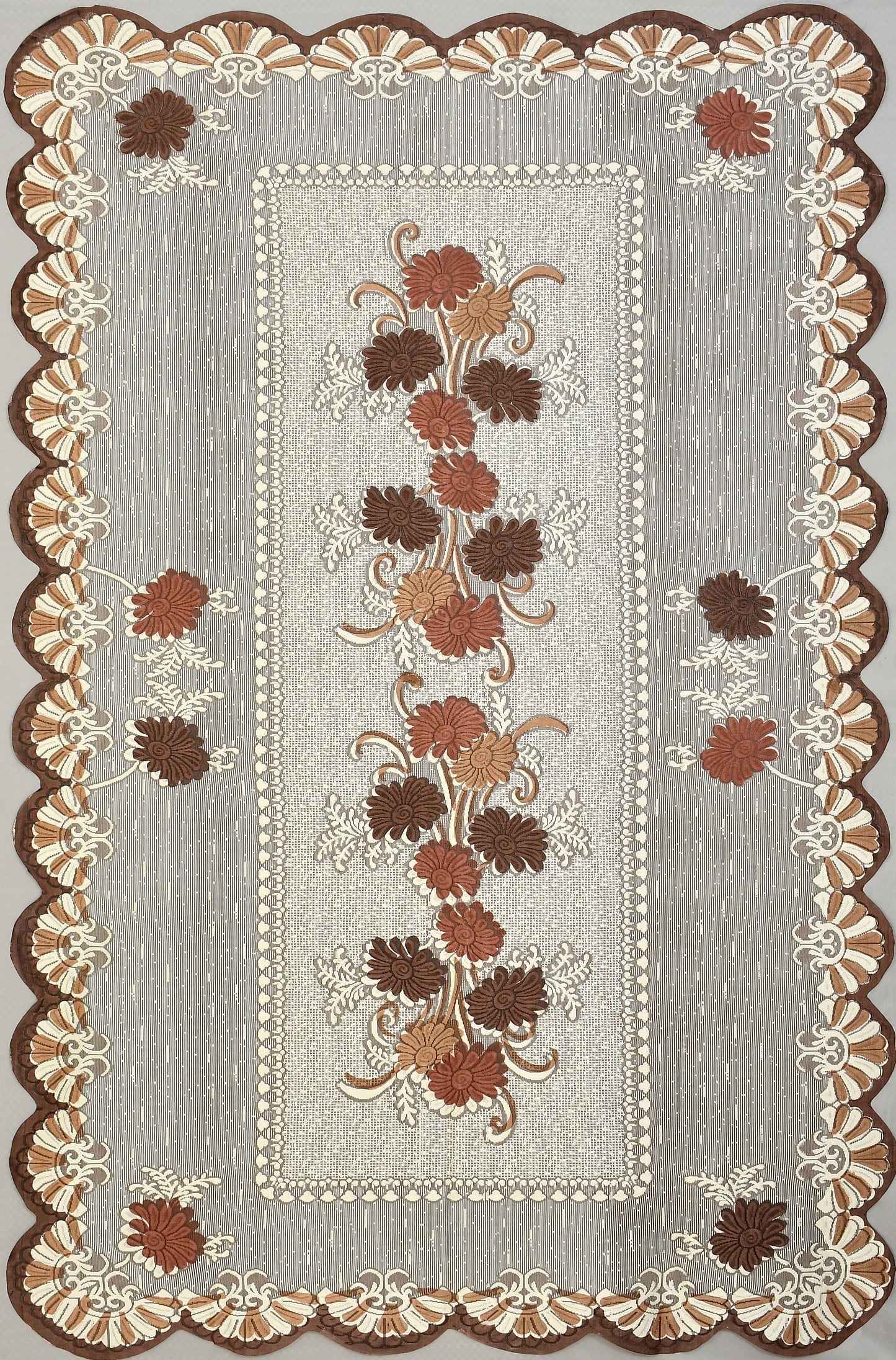 Bigger Fish Poly Cotton , Decorative Hand Made Floral Pattern Dining Table Cover for 6-8 Seater (60 X 90 Inches) (Coffee)