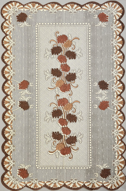 Bigger Fish Poly Cotton , Decorative Hand Made Floral Pattern Dining Table Cover for 6-8 Seater (60 X 90 Inches) (Coffee)