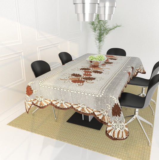 Bigger Fish Poly Cotton , Decorative Hand Made Floral Pattern Dining Table Cover for 6-8 Seater (60 X 90 Inches) (Coffee)