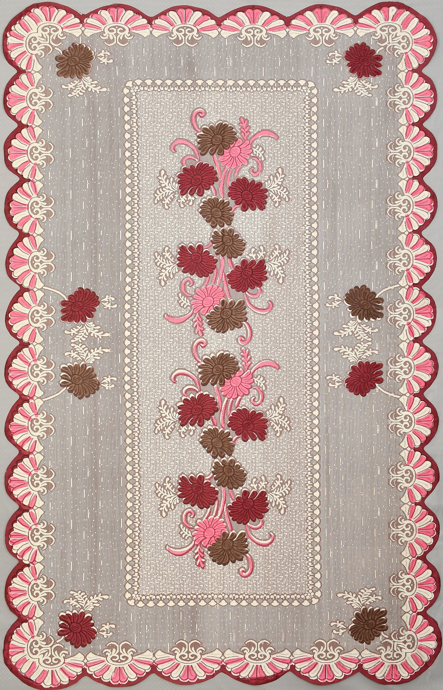 Bigger Fish Poly Cotton , Decorative Hand Made Floral Pattern Dining Table Cover for 6-8 Seater (60 X 90 Inches) (Maroon)