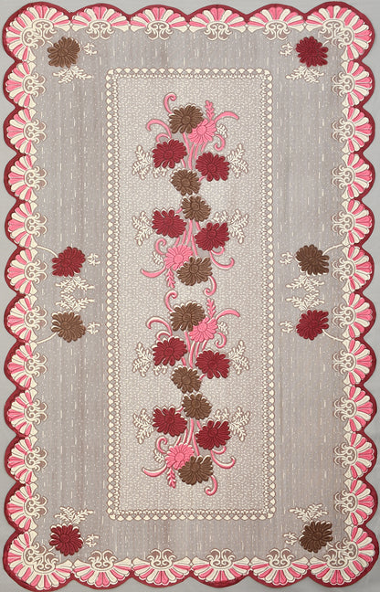 Bigger Fish Poly Cotton , Decorative Hand Made Floral Pattern Dining Table Cover for 6-8 Seater (60 X 90 Inches) (Maroon)