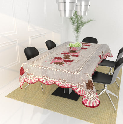 Bigger Fish Poly Cotton , Decorative Hand Made Floral Pattern Dining Table Cover for 6-8 Seater (60 X 90 Inches) (Maroon)