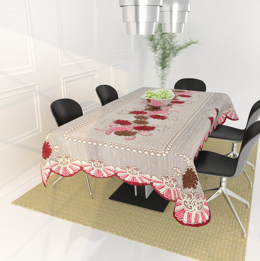 Bigger Fish Poly Cotton , Decorative Hand Made Floral Pattern Dining Table Cover for 6-8 Seater (60 X 90 Inches) (Maroon)