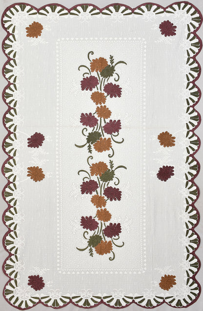 Bigger Fish Poly Cotton , Decorative Hand Made Floral Design Dining Table Cover for 6-8 Seater (60 X 90 Inches) (Brown)