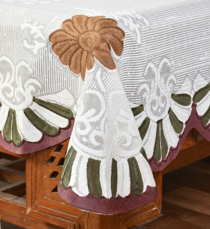 Bigger Fish Poly Cotton , Decorative Hand Made Floral Design Dining Table Cover for 6-8 Seater (60 X 90 Inches) (Brown)