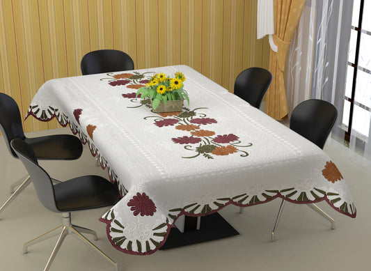 Bigger Fish Poly Cotton , Decorative Hand Made Floral Design Dining Table Cover for 6-8 Seater (60 X 90 Inches) (Brown)