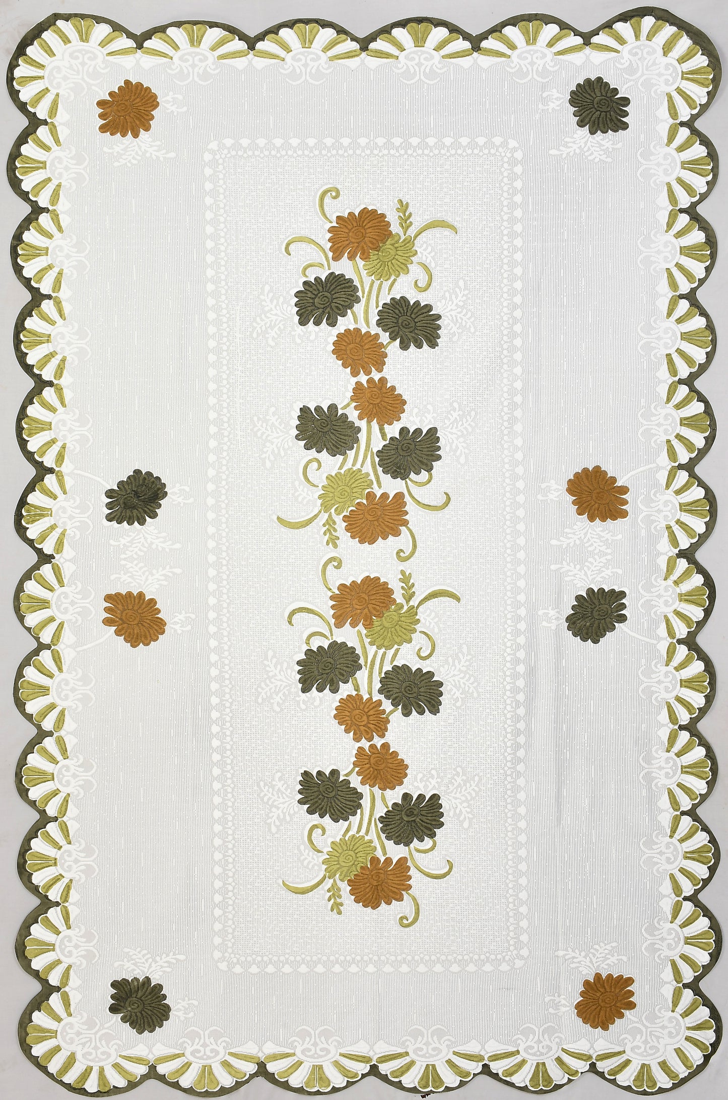 Bigger Fish Poly Cotton , Decorative Hand Made Floral Design Dining Table Cover for 6-8 Seater (60 X 90 Inches) (Green)