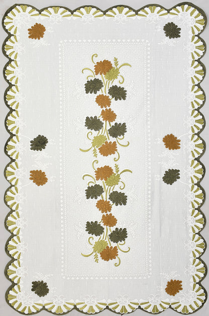 Bigger Fish Poly Cotton , Decorative Hand Made Floral Design Dining Table Cover for 6-8 Seater (60 X 90 Inches) (Green)