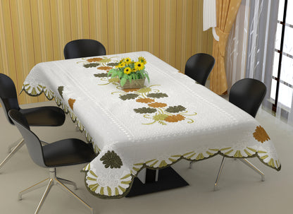 Bigger Fish Poly Cotton , Decorative Hand Made Floral Design Dining Table Cover for 6-8 Seater (60 X 90 Inches) (Green)