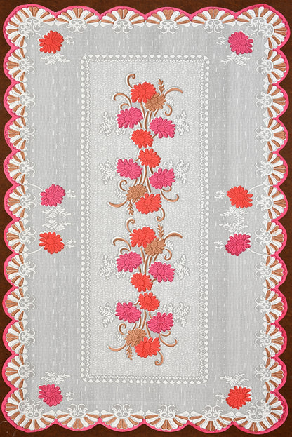 Bigger Fish Poly Cotton , Decorative Hand Made Floral Design Dining Table Cover for 6-8 Seater (60 X 90 Inches) (Pink)