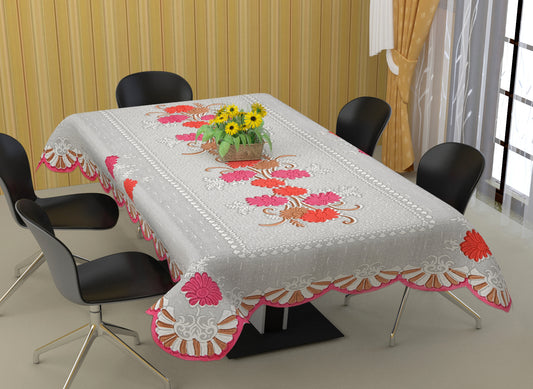 Bigger Fish Poly Cotton , Decorative Hand Made Floral Design Dining Table Cover for 6-8 Seater (60 X 90 Inches) (Pink)