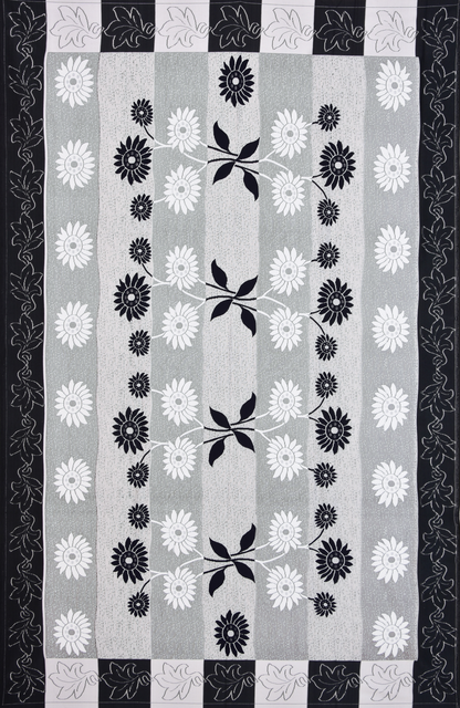 Bigger Fish Poly Cotton , Decorative Hand Made Floral Design Dining Table Cover for 6-8 Seater (60 X 90 Inches) (Black)