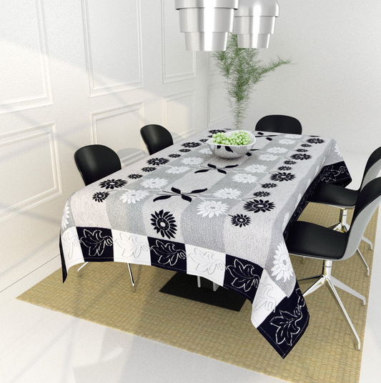Bigger Fish Poly Cotton , Decorative Hand Made Floral Design Dining Table Cover for 6-8 Seater (60 X 90 Inches) (Black)