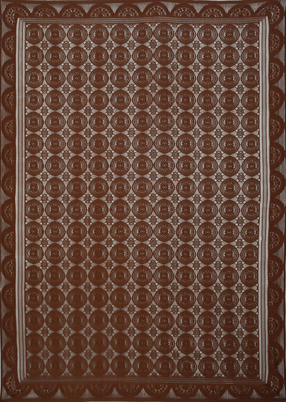 Bigger Fish Poly Cotton , Decorative Hand Made Floral Pattern Dining Table Cover for 6-8 Seater (60 X 90 Inches) (Brown)