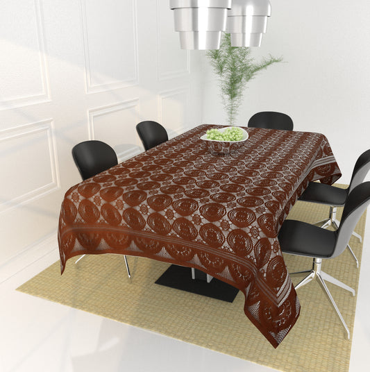 Bigger Fish Poly Cotton , Decorative Hand Made Floral Pattern Dining Table Cover for 6-8 Seater (60 X 90 Inches) (Brown)