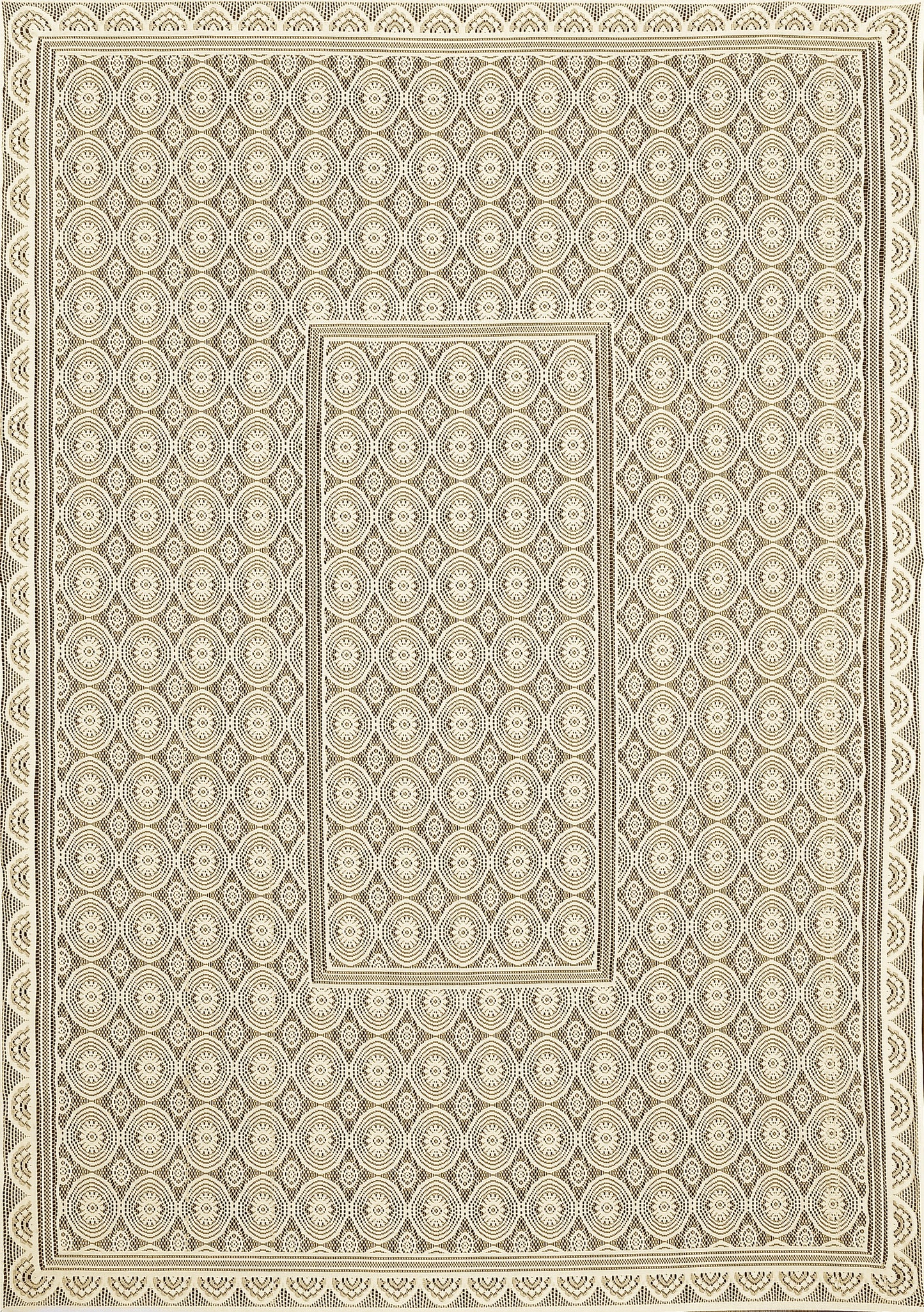 Bigger Fish Poly Cotton , Decorative Hand Made Floral Design Dining Table Cover for 6-8 Seater (60 X 90 Inches) (Cream)