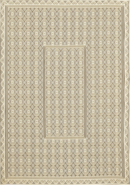 Bigger Fish Poly Cotton , Decorative Hand Made Floral Design Dining Table Cover for 6-8 Seater (60 X 90 Inches) (Cream)