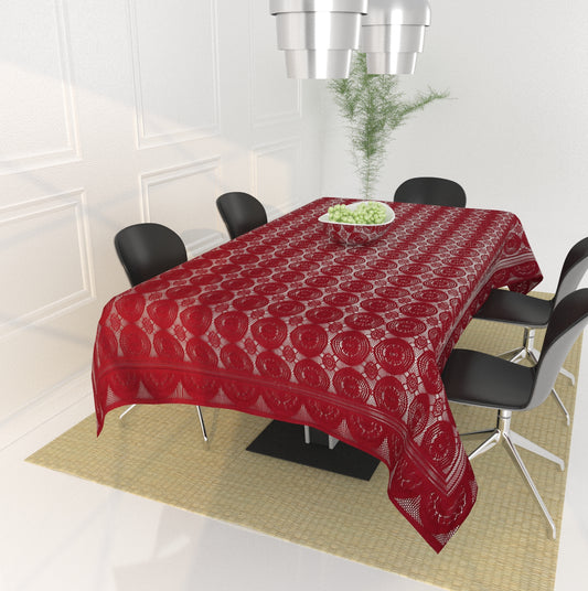 Bigger Fish Poly Cotton , Decorative Hand Made Floral Pattern Dining Table Cover for 6-8 Seater (60 X 90 Inches) (Maroon)