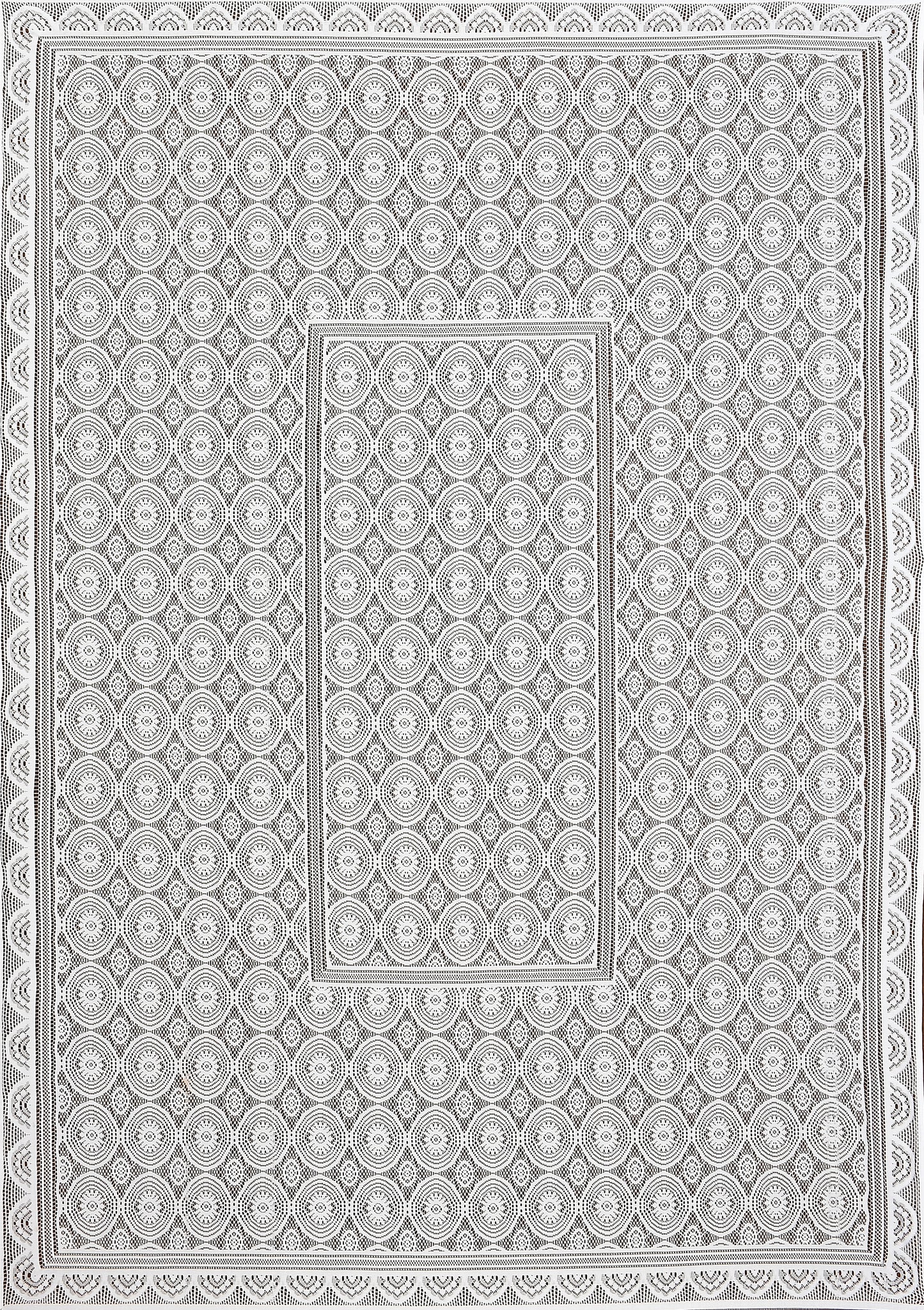 Bigger Fish Poly Cotton , Decorative Hand Made Floral Design Dining Table Cover for 6-8 Seater (60 X 90 Inches) (White)
