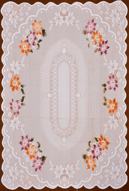 Bigger Fish Polycotton Flower Design Printed 6-8 Seater Decorative 60x90 Inch Dining Table Cover (Peach)