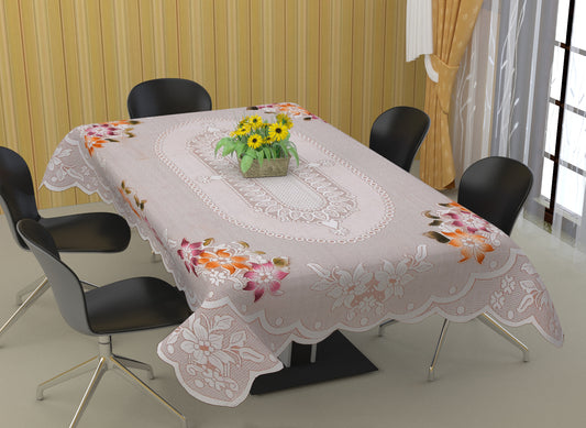 Bigger Fish Polycotton Flower Design Printed 6-8 Seater Decorative 60x90 Inch Dining Table Cover (Peach)