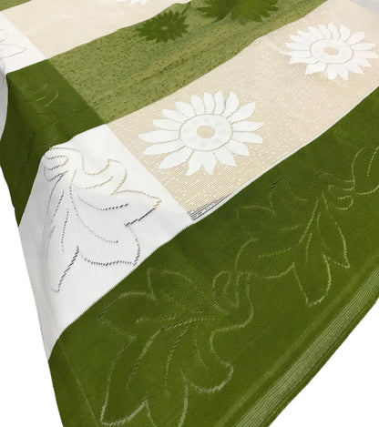 Bigger Fish Poly Cotton , Decorative Hand Made Floral Design Dining Table Cover for 6-8 Seater (60 X 90 Inches) (Green)