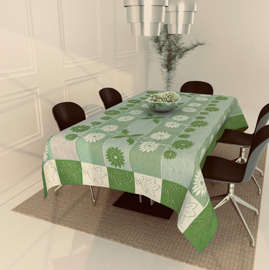 Bigger Fish Poly Cotton , Decorative Hand Made Floral Design Dining Table Cover for 6-8 Seater (60 X 90 Inches) (Green)
