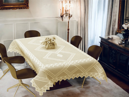 Bigger Fish Poly Cotton Floral 6-8 Seater 60x90 Inch New Jersey Dining Table Cover (Cream)