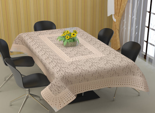 Bigger Fish Poly Cotton 6-8 Seater Dining Table Cover (60x90 Inch) - Floral Design, Peach