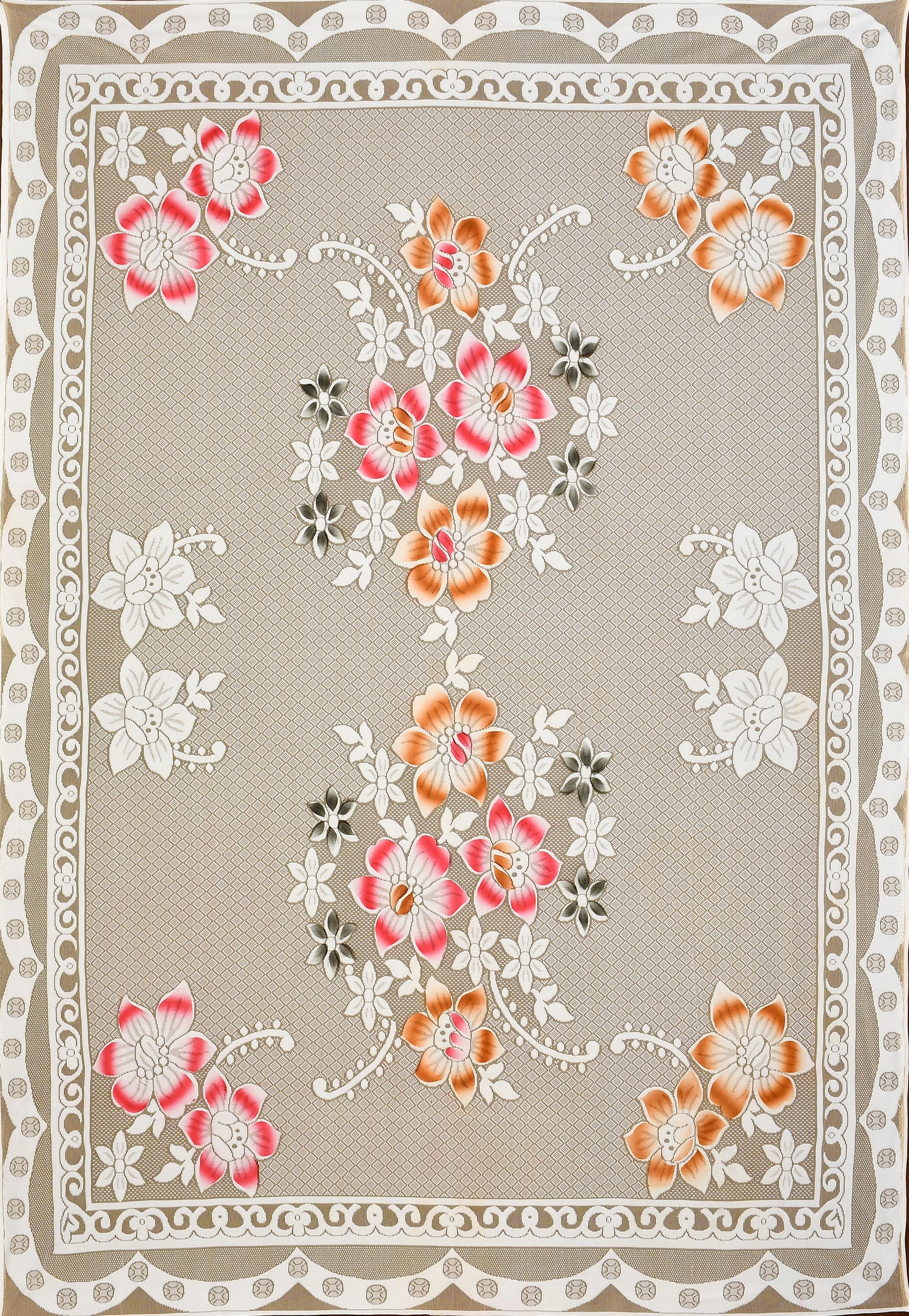 Bigger Fish Poly Cotton , Decorative Hand Made Floral Pattern Dining Table Cover for 6-8 Seater (60 X 90 Inches) (Cream)