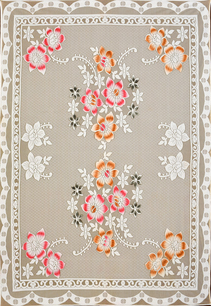 Bigger Fish Poly Cotton , Decorative Hand Made Floral Pattern Dining Table Cover for 6-8 Seater (60 X 90 Inches) (Cream)