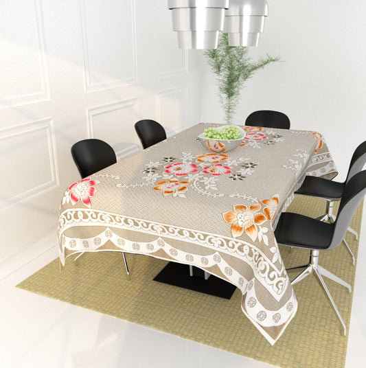 Bigger Fish Poly Cotton , Decorative Hand Made Floral Pattern Dining Table Cover for 6-8 Seater (60 X 90 Inches) (Cream)