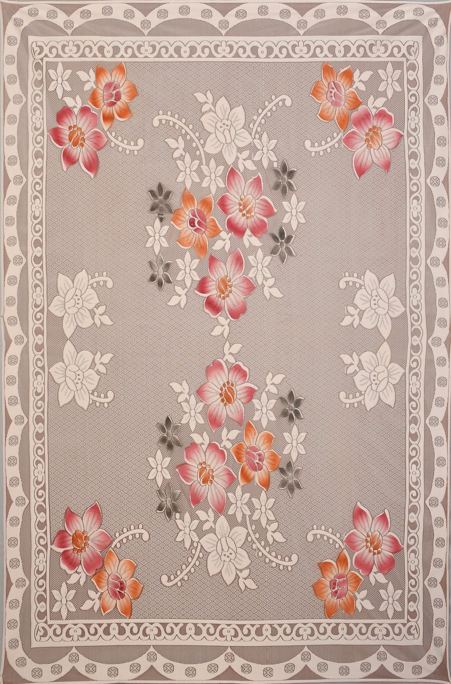 Bigger Fish Poly Cotton , Decorative Hand Made Floral Pattern Dining Table Cover for 6-8 Seater (60 X 90 Inches) (Rust)
