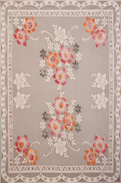 Bigger Fish Poly Cotton , Decorative Hand Made Floral Pattern Dining Table Cover for 6-8 Seater (60 X 90 Inches) (Rust)