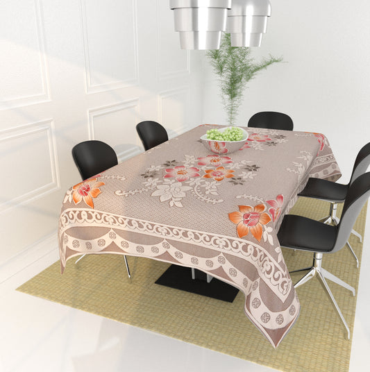 Bigger Fish Poly Cotton , Decorative Hand Made Floral Pattern Dining Table Cover for 6-8 Seater (60 X 90 Inches) (Rust)