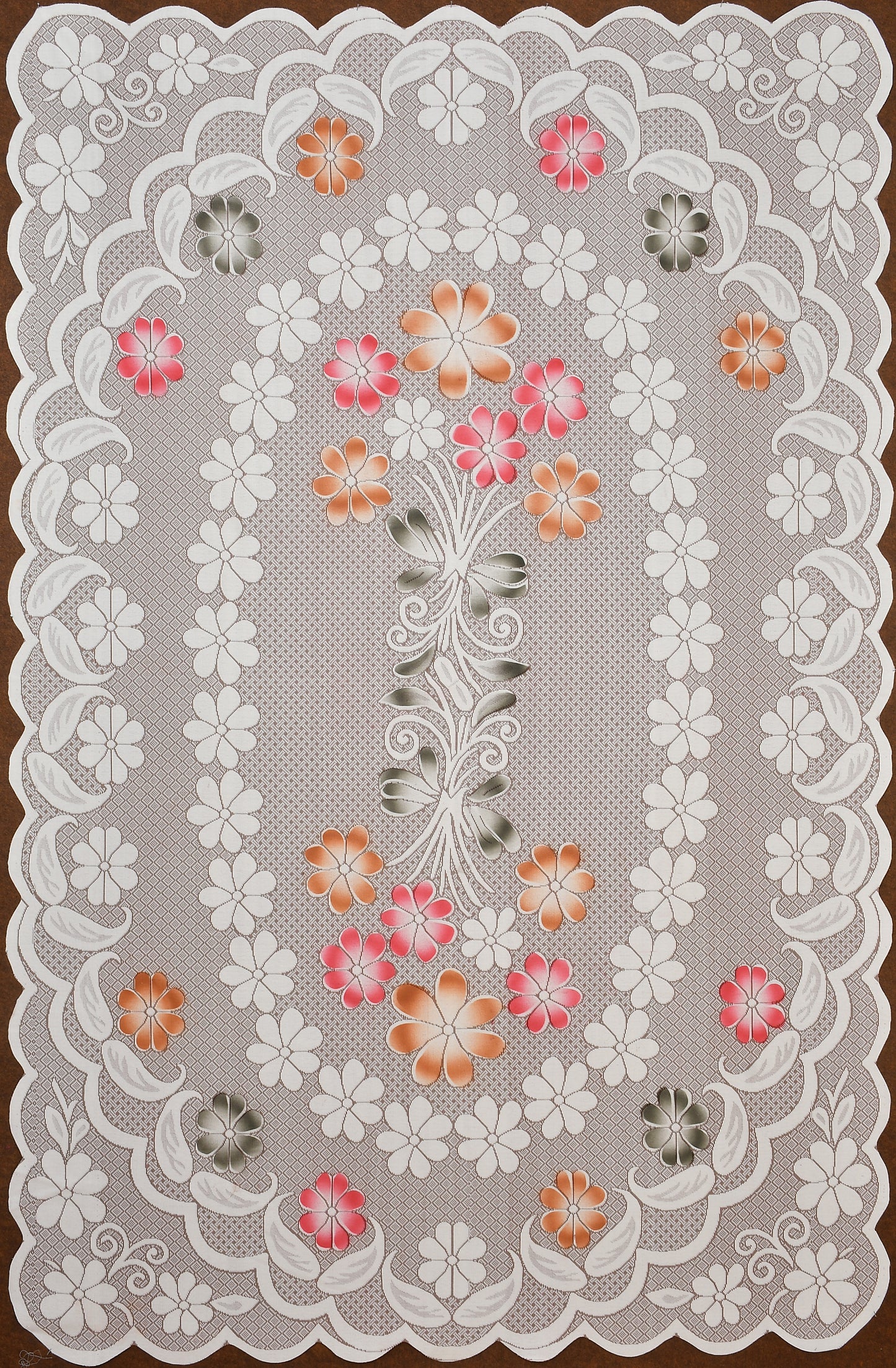 Bigger Fish Poly Cotton 6-8 Seater Dining Table Cover (60x90 Inch) - Floral Design, Rust