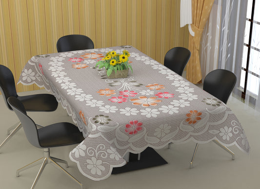 Bigger Fish Poly Cotton 6-8 Seater Dining Table Cover (60x90 Inch) - Floral Design, Rust