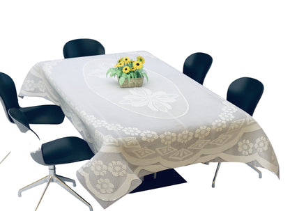 Bigger Fish Poly Cotton Floral 6-8 Seater 60x90 Inch Victoria Dining Table Cover (White)