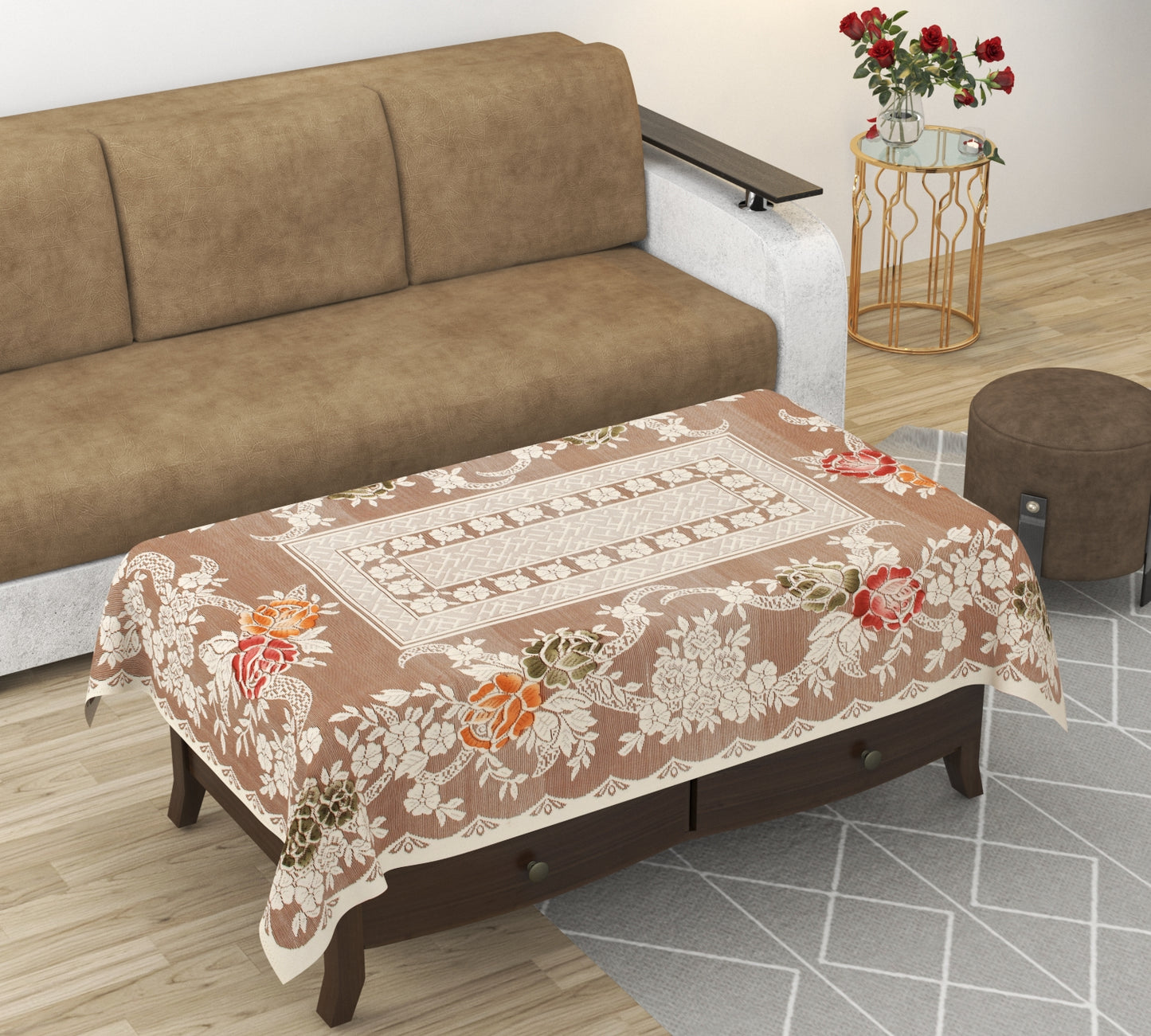 Bigger Fish Poly cotton 40x60 Inch Rust 4 Seater Semi Rose Center Table Cover - Premium Quality & Style